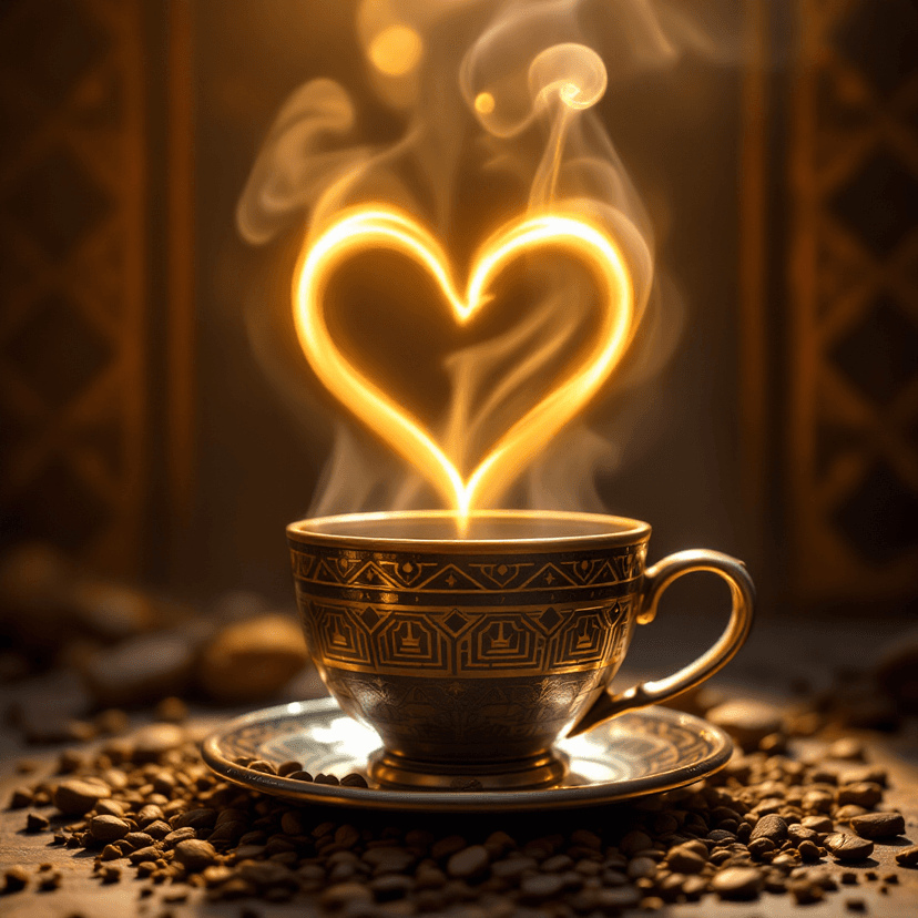 Ceremonial cacao cup with heart-shaped steam